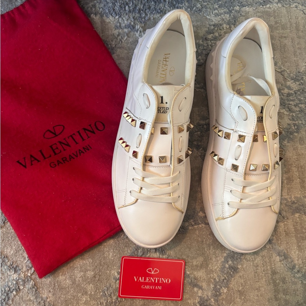 Valentino Garavani Cream Studded Sneakers